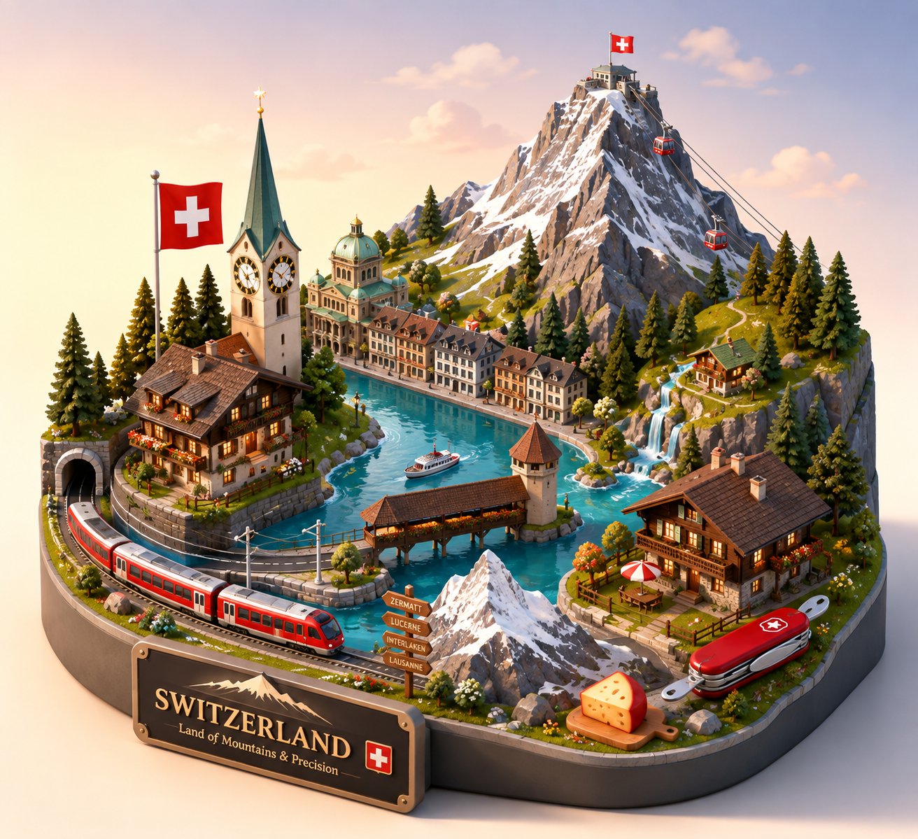 Create a highly detailed, vibrant isometric 3D miniature dio