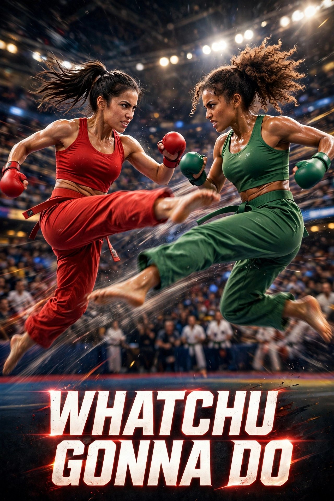Create a high-end cinematic women’s karate championship post
