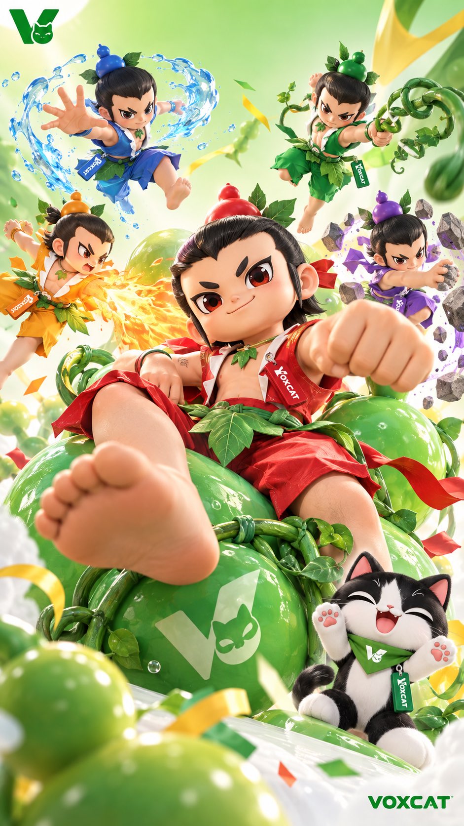 [角色 / 主题]，节庆商业广告 KV × 游戏角色海报 × 高饱和视觉营销设计。