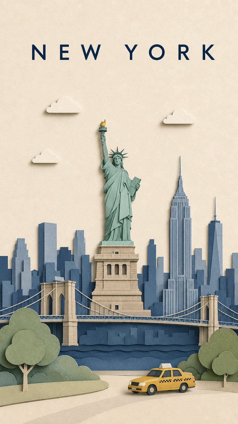 Minimal Layered Paper-Cut Travel Poster for New York City