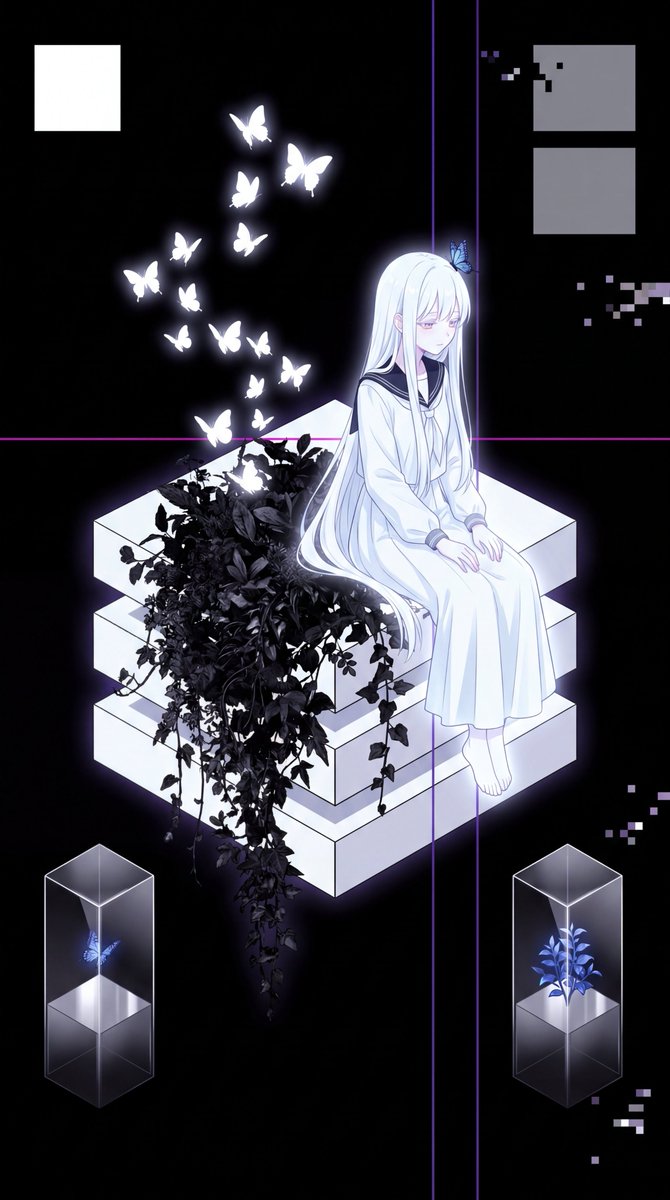 Japanese contemporary digital illustration with heavy CRT/VH