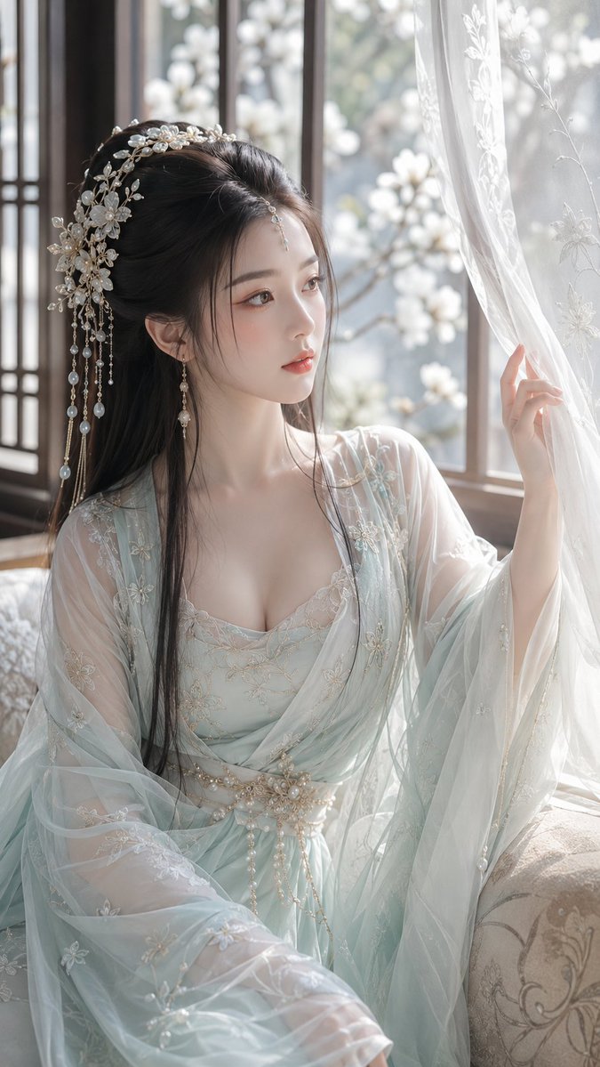 GPT Image 2生成古风照片：窗畔花影。