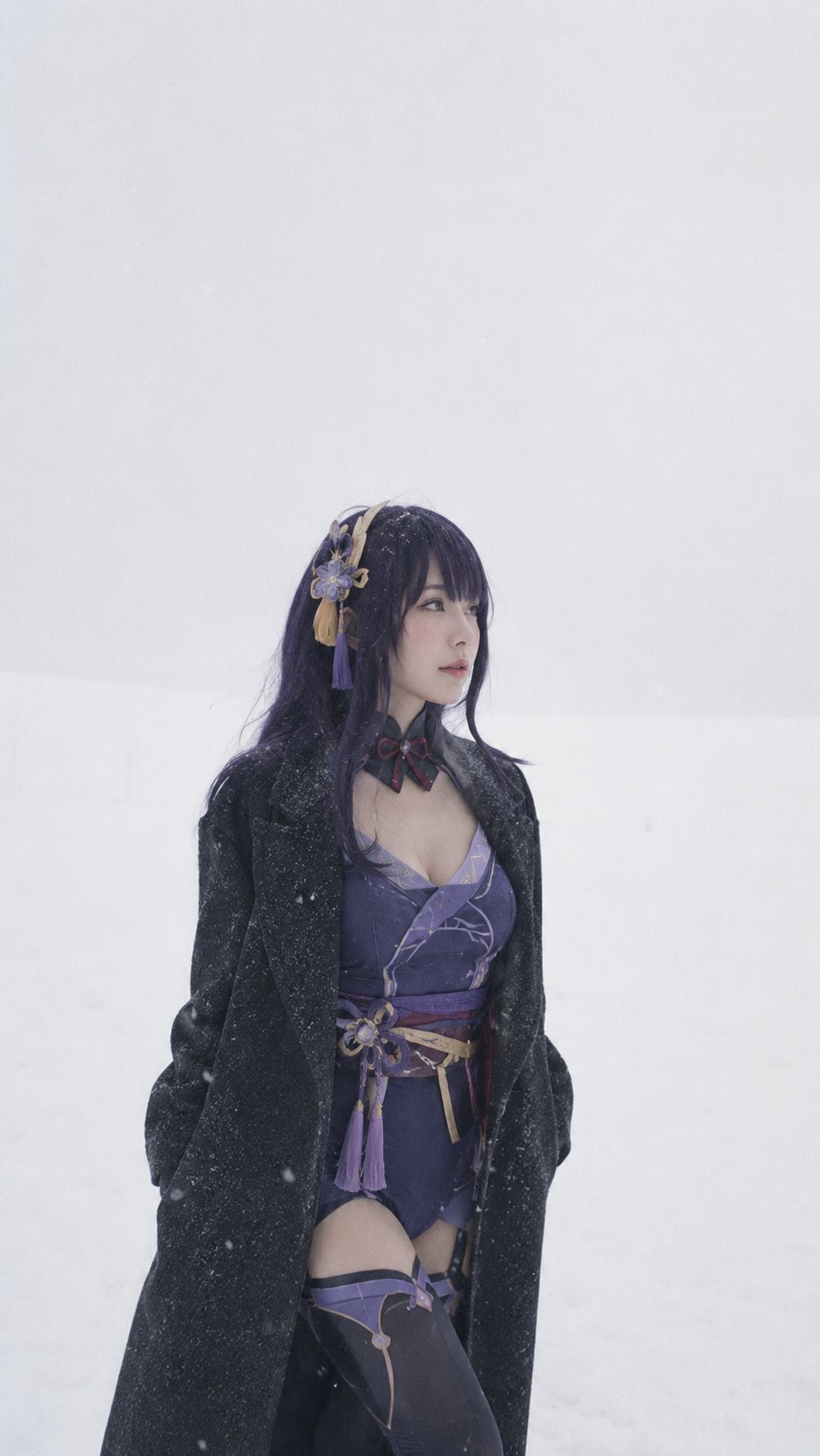 Minimalist winter film portrait, Japanese cinema aesthetic, 