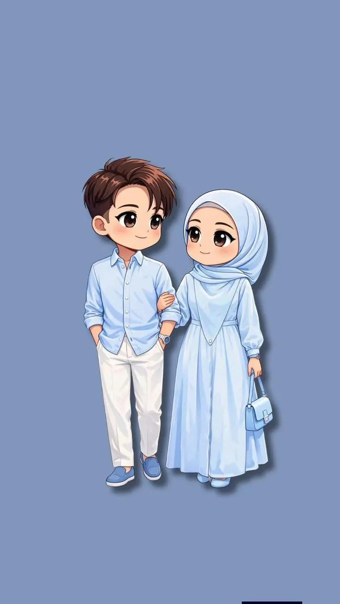 Adorable minimalist chibi Muslim couple, cute kawaii anime i