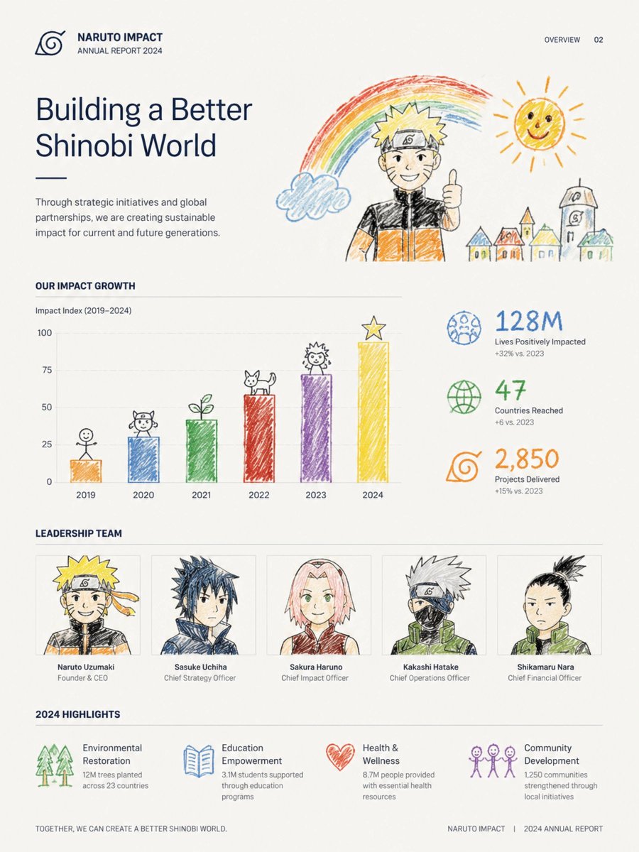 The visuals resemble a serious corporate annual report from 