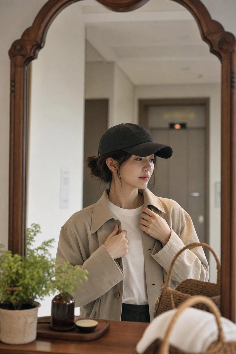 Transform the original mirror selfie into a minimalist illus