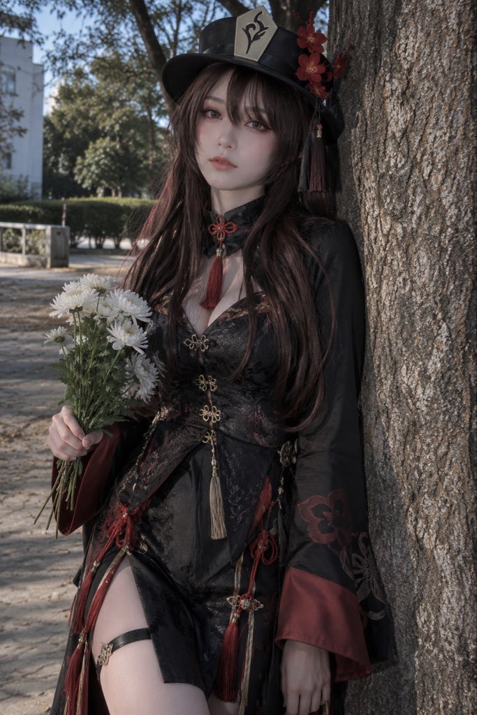 {角色}真人 Cos，明确成年人物。自然环境荒诞摄影 × 生硬抓拍 × 身体与环境直接关系 × 反时尚人物摄影。