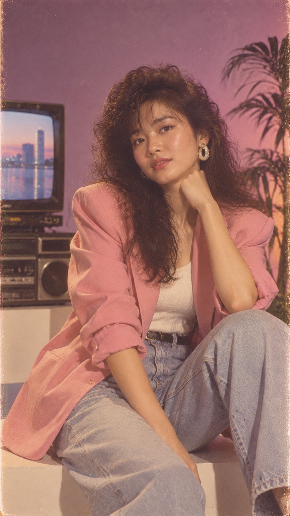 Create an ultra-realistic vintage 1980s studio portrait of a