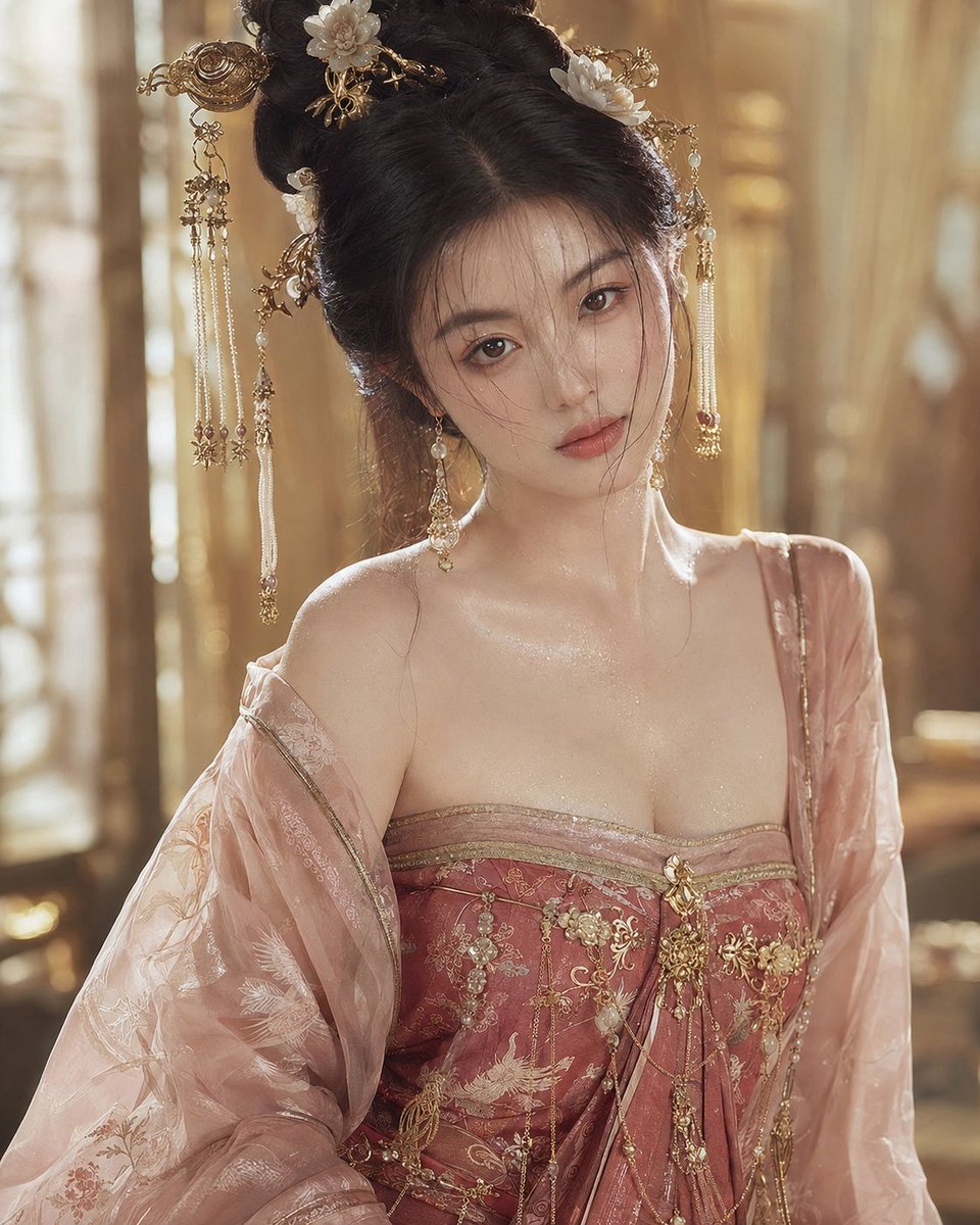 真人出镜,超写实电影级摄影,盛唐少女上半身肖像,画面取景至腰部,上半身完整入镜,人物居中构图,占画面约75%,镜头轻微贴