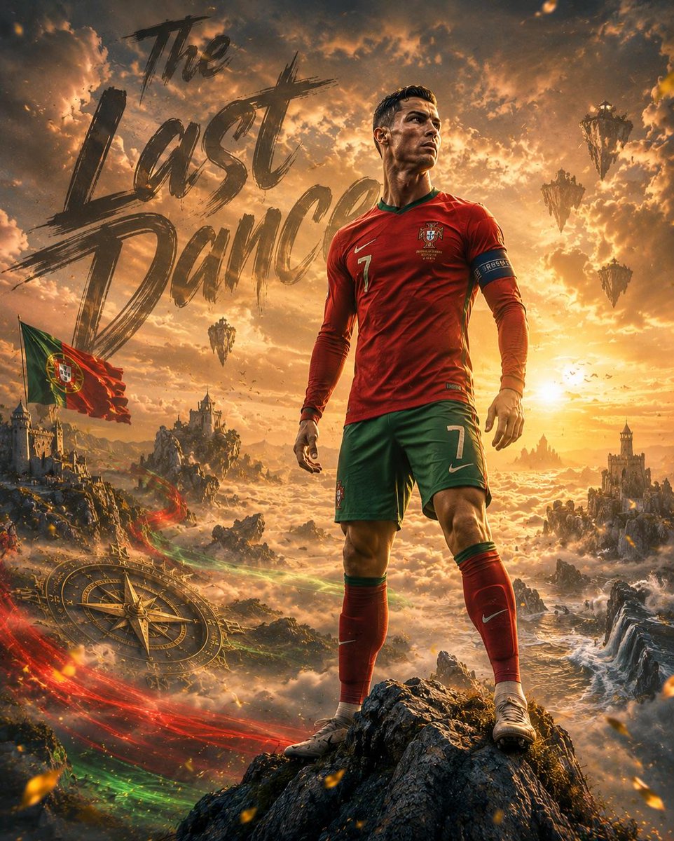 A cinematic fantasy sports poster featuring a legendary foot