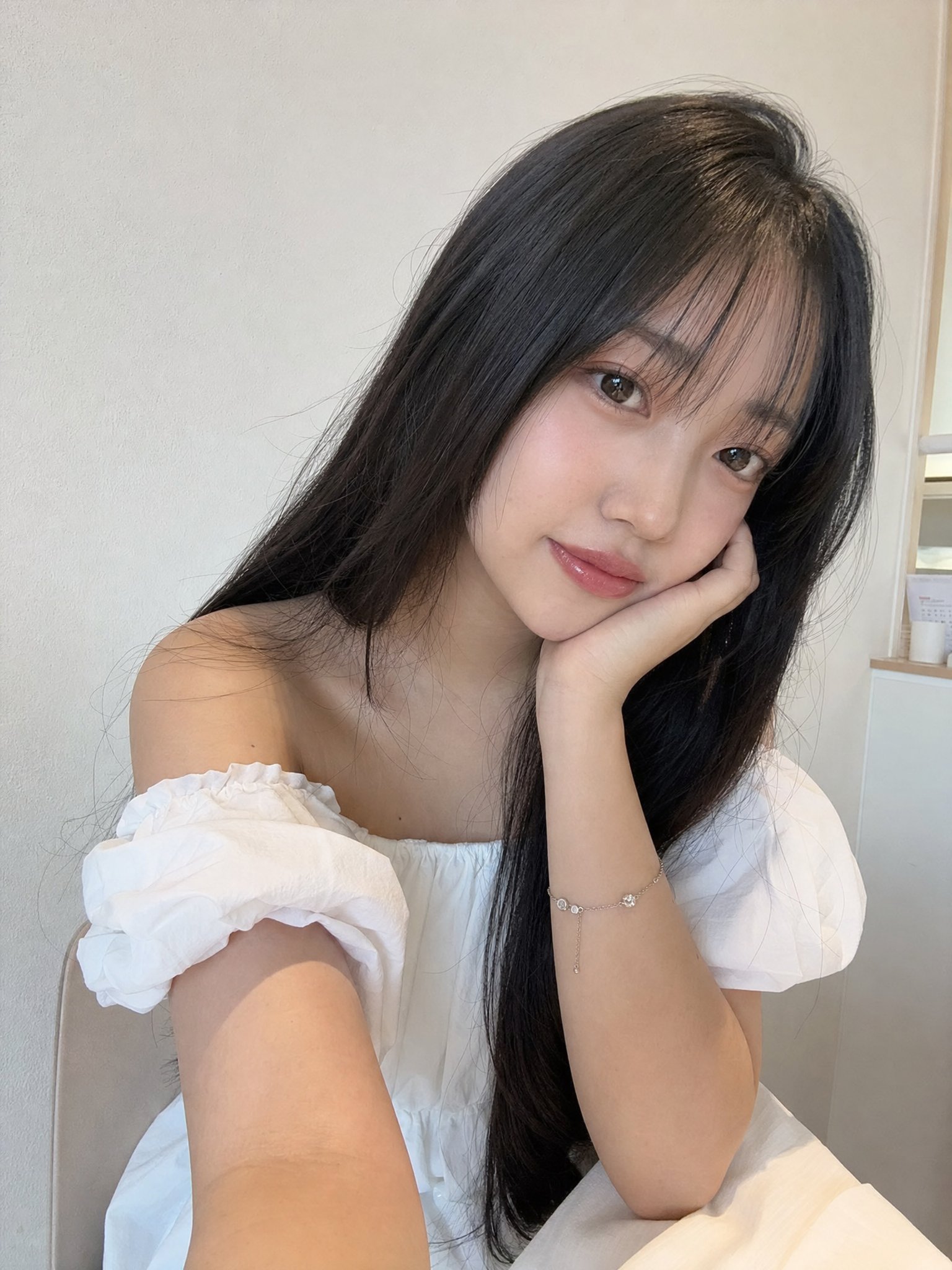 Beautiful young Japanese girl with long silky black hair, so