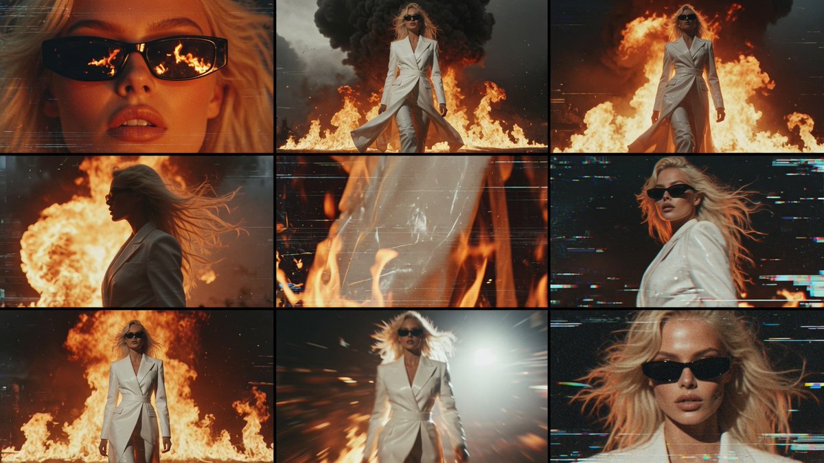 Create a high-fashion cinematic action sequence inspired by 