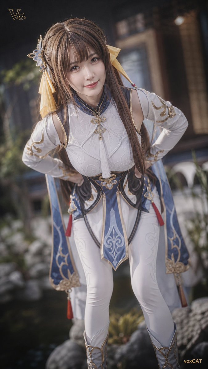 An adult East Asian woman cosplaying Li Sushang from Honkai