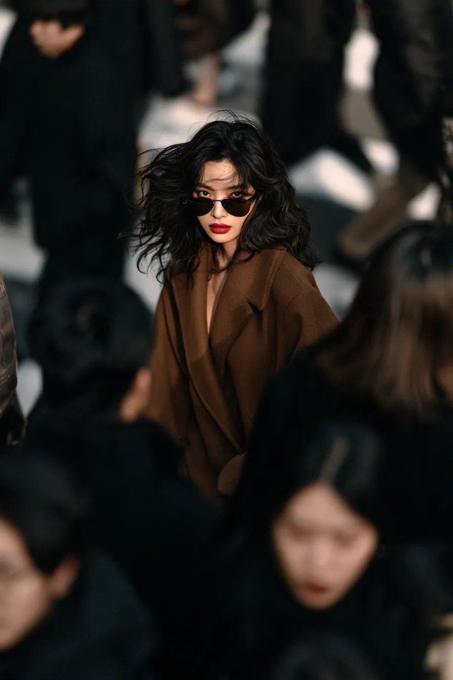 Create a high-end cinematic street-style fashion photograph
