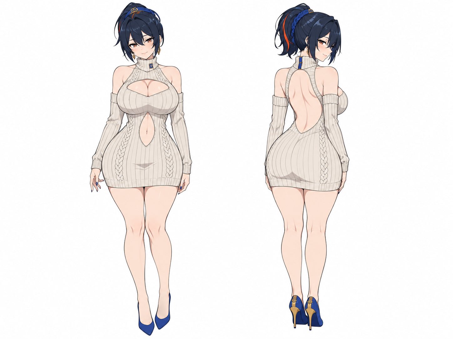 欧美网络二次元 Pin-up 时装插画,adult anime female character,整体采用 clean