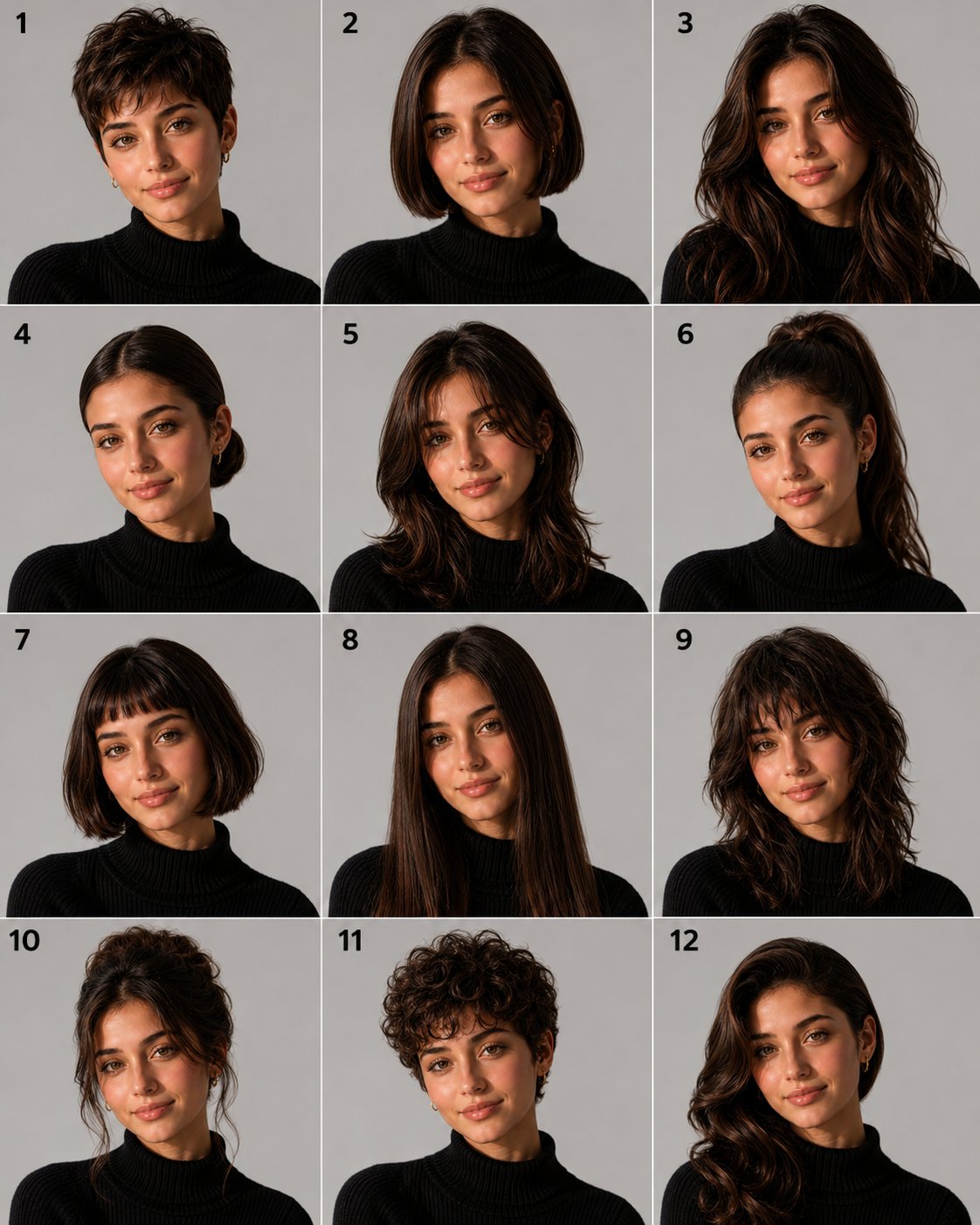 Create a 12-panel grid (3 columns × 4 rows, numbered 1 to 12