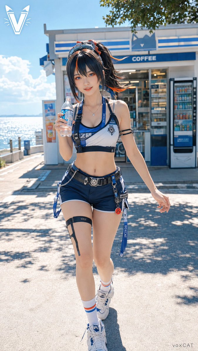 9:16 竖版真人户外写真,成年女性演员 COS【角色】,保留角色最有识别度的发型、发色、瞳色、头饰与核心装饰元素,并将