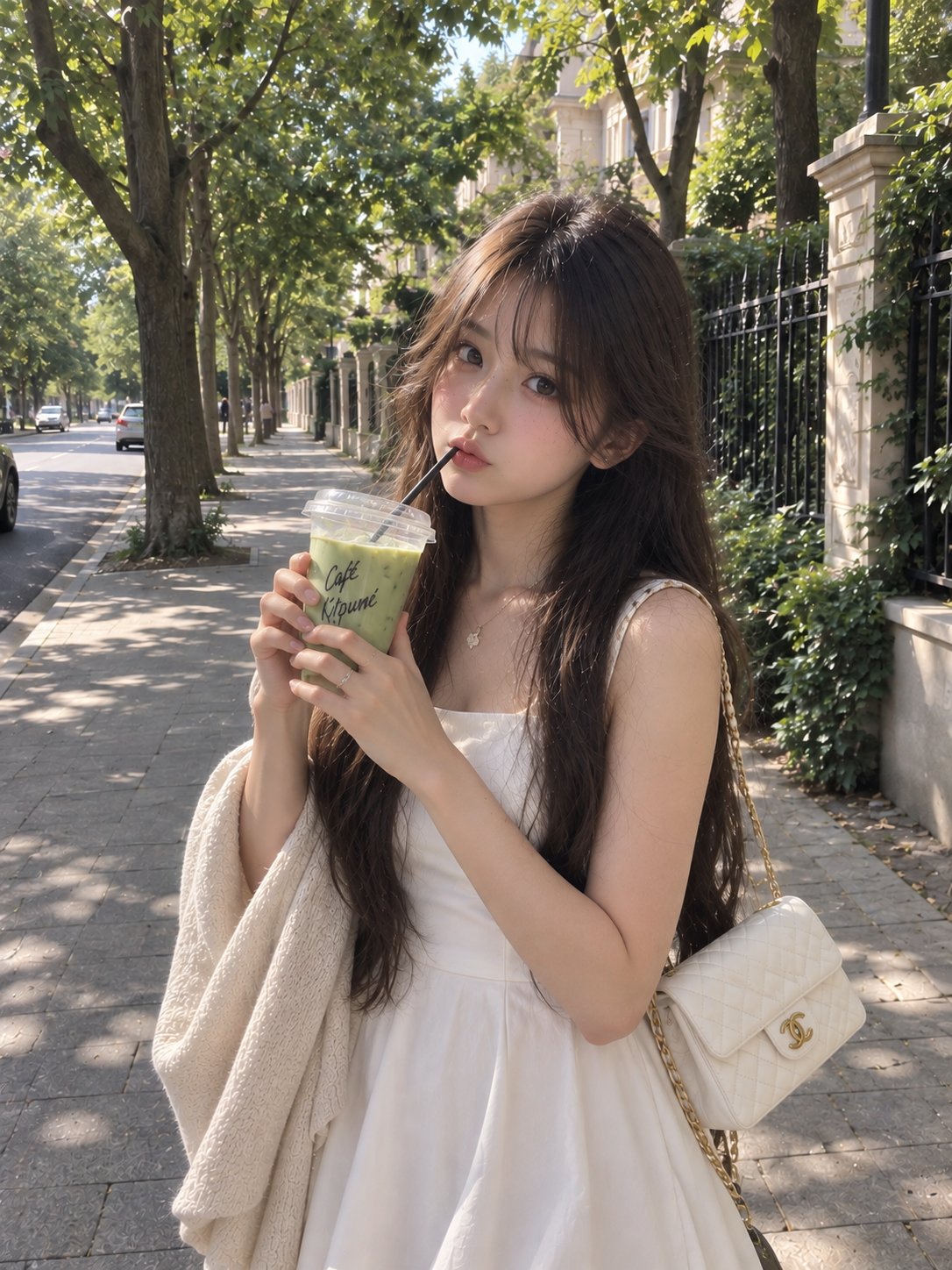 Ultra-realistic outdoor lifestyle portrait of a young woman 
