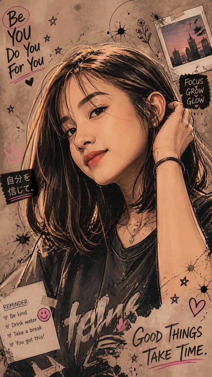 A stylized digital illustration of a young woman with should