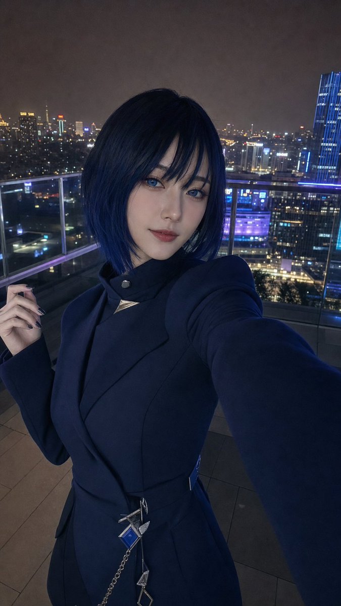 Wide-angle phone selfie vertical 9:16, Genshin Impact Yelan