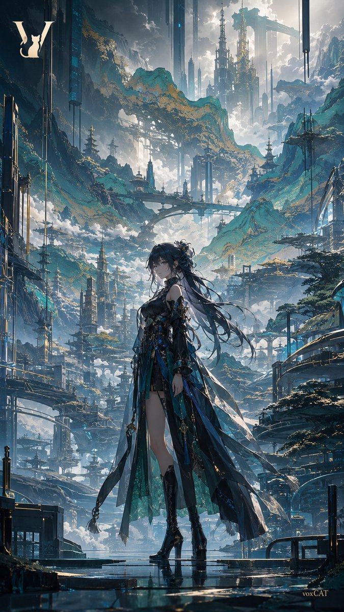 未来都市幻想 × 超现实景观 × 高级时尚主视觉。