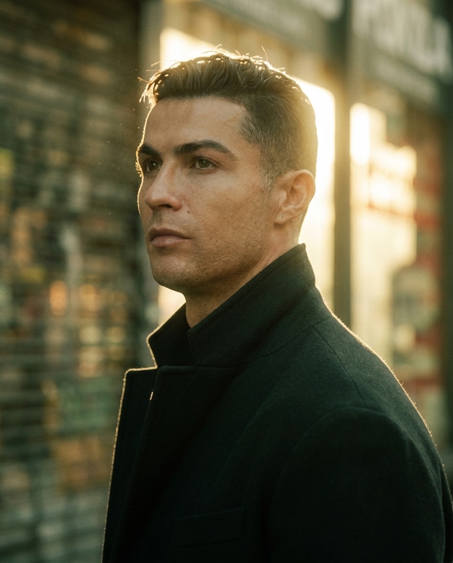 Ultra-cinematic editorial portrait of a world-famous footbal