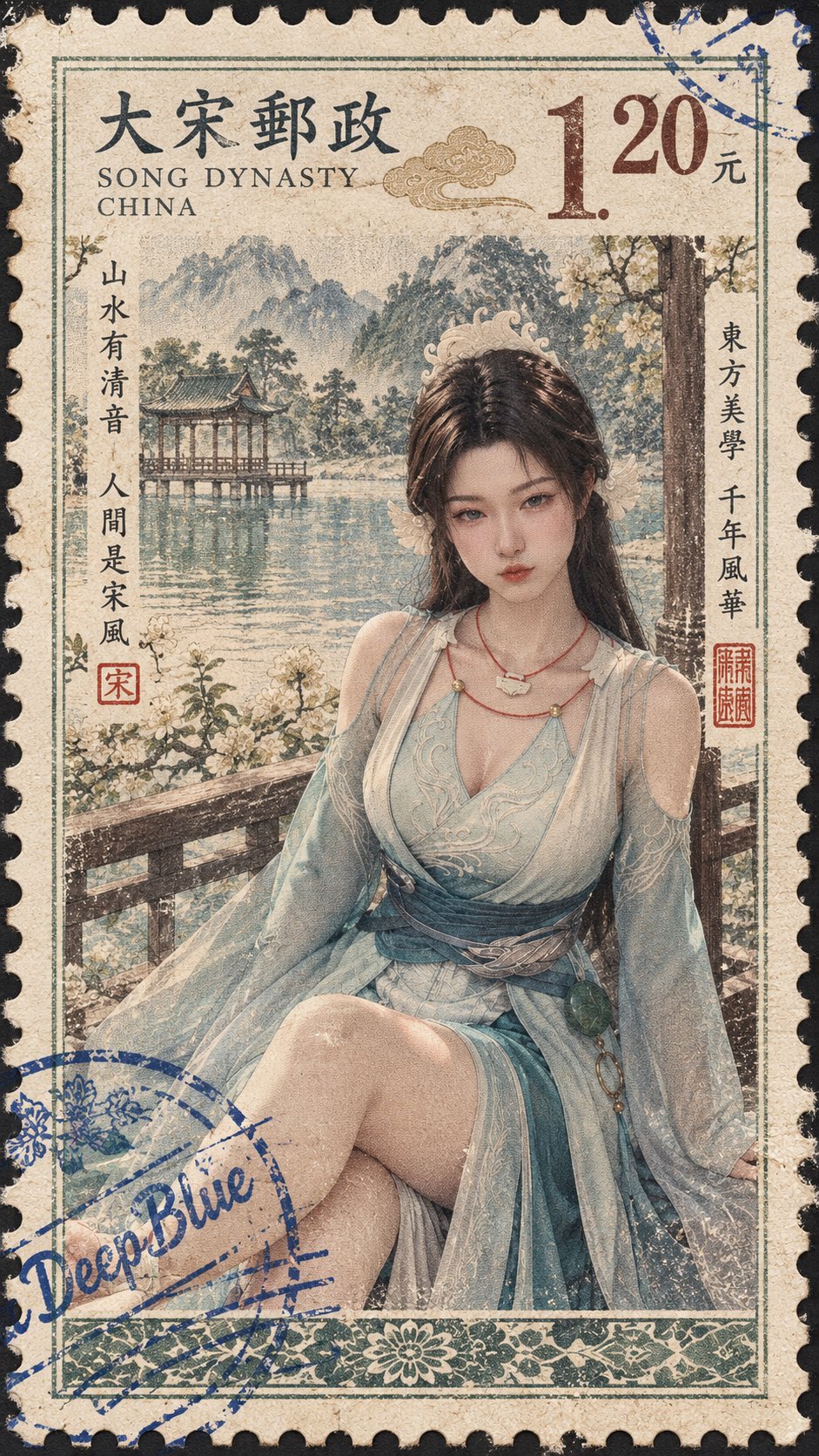 【国家：XX；主体：XX】× 符合该国邮票特征的版式 × 主体适配主图构图 × 该国邮票信息 × 齿孔与邮票边框 × 真