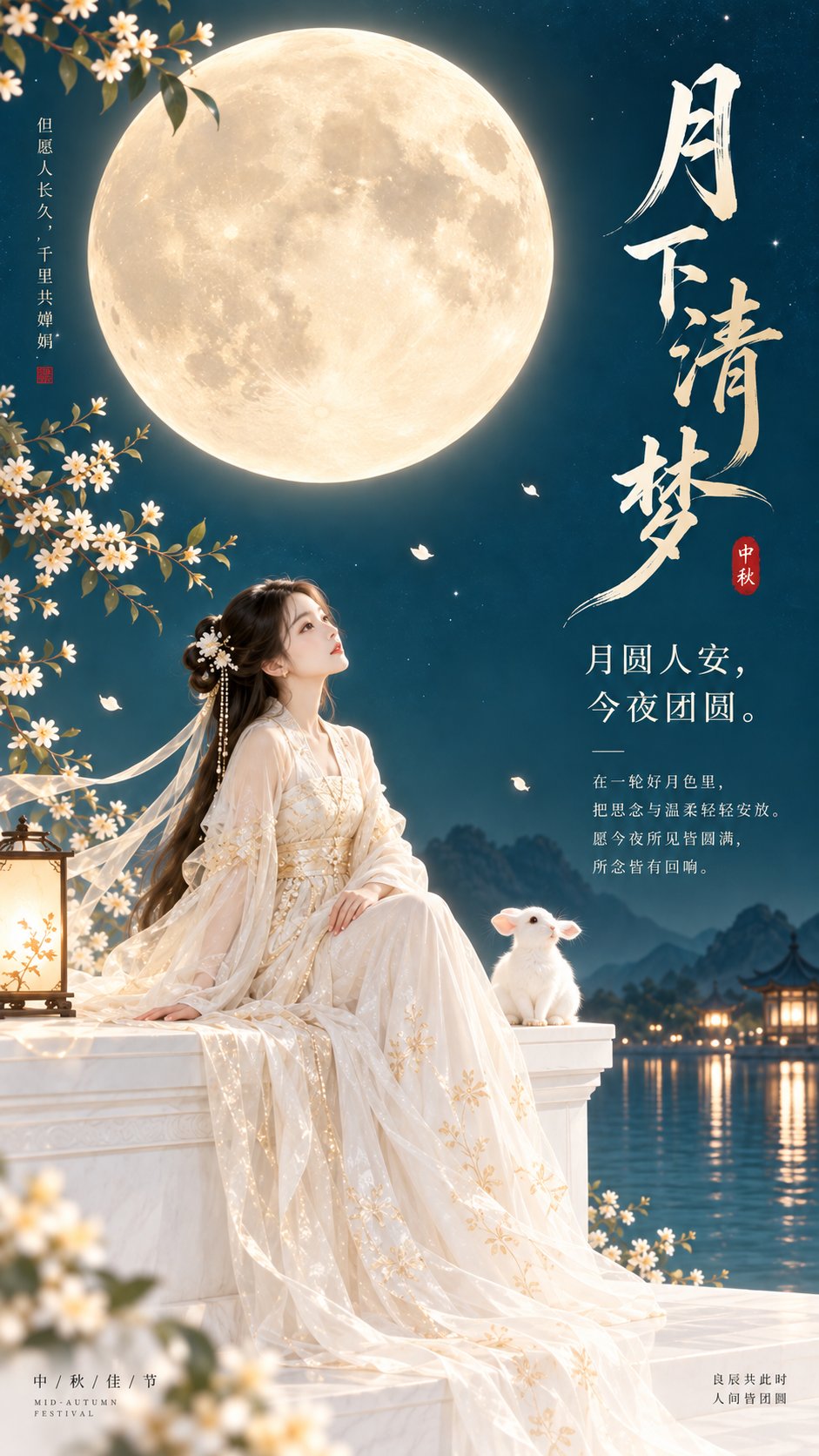 主题方向：东方禅意极简中秋封面海报