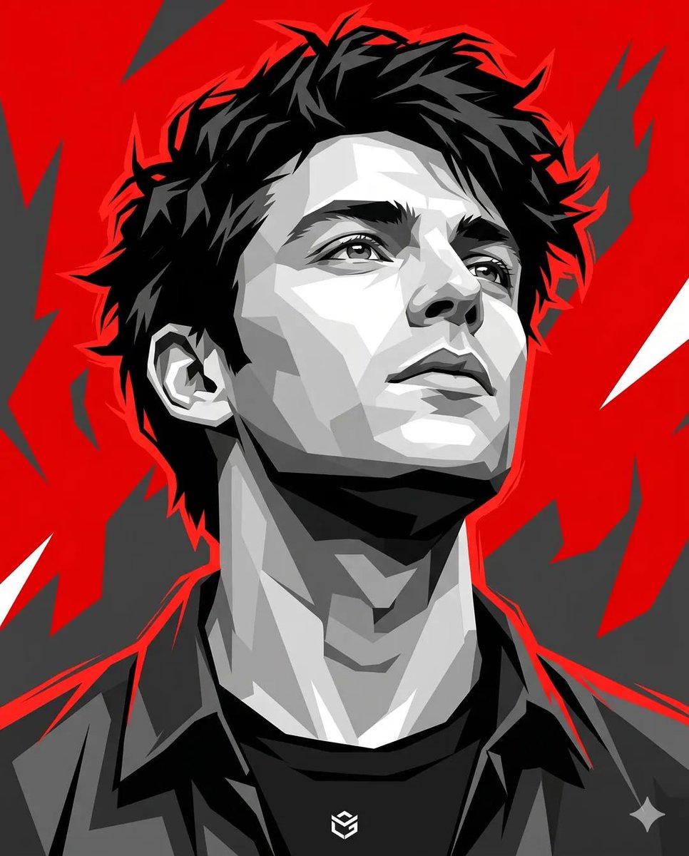 A bold vector-style portrait of a young man with sharp facia