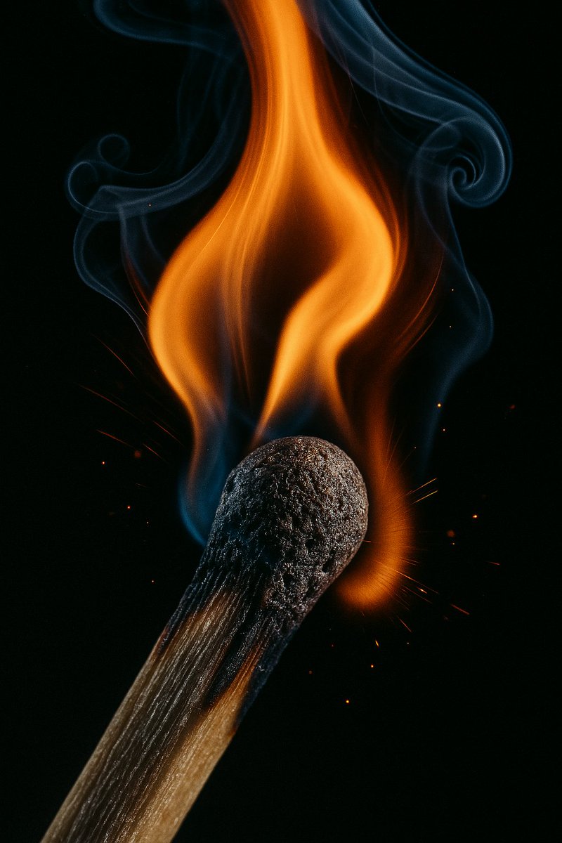 ultra-detailed macro studio image of a matchstick igniting.