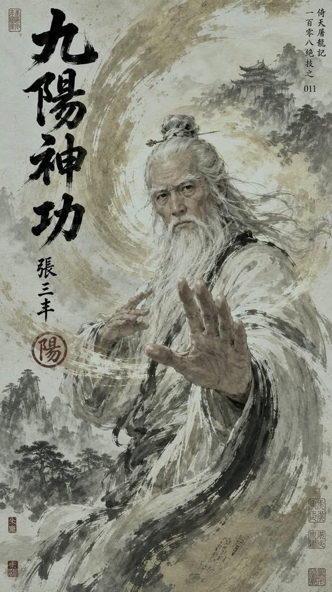 Ancient Chinese wuxia master poster, inspired by Jin Yong / 