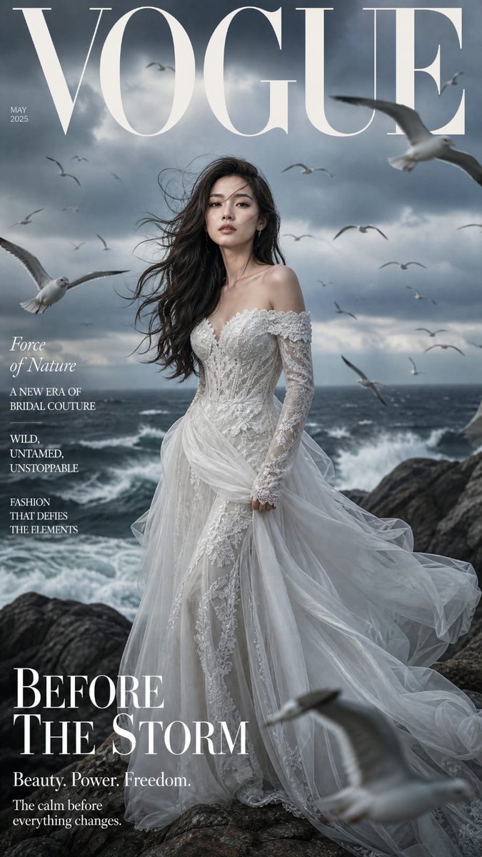 A breathtaking high-fashion magazine cover featuring a young