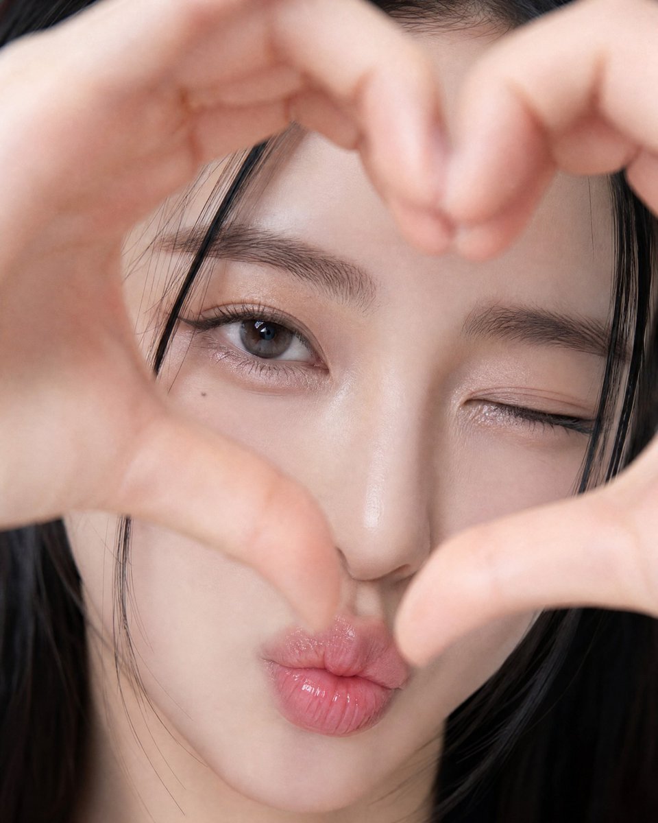 Extreme close-up vertical portrait (4:5) of an East Asian wo