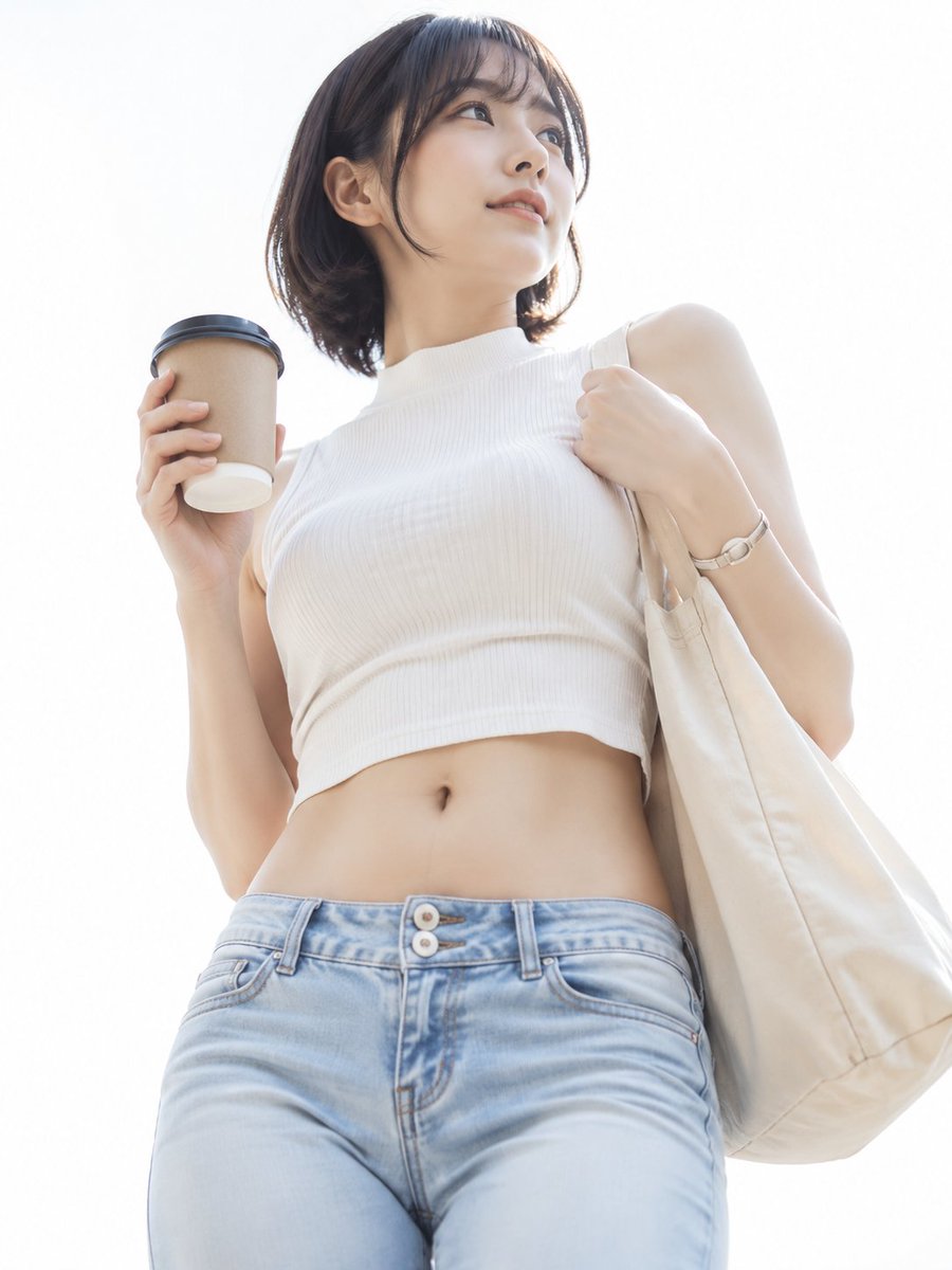 A fresh high-key white-background lifestyle portrait of a yo