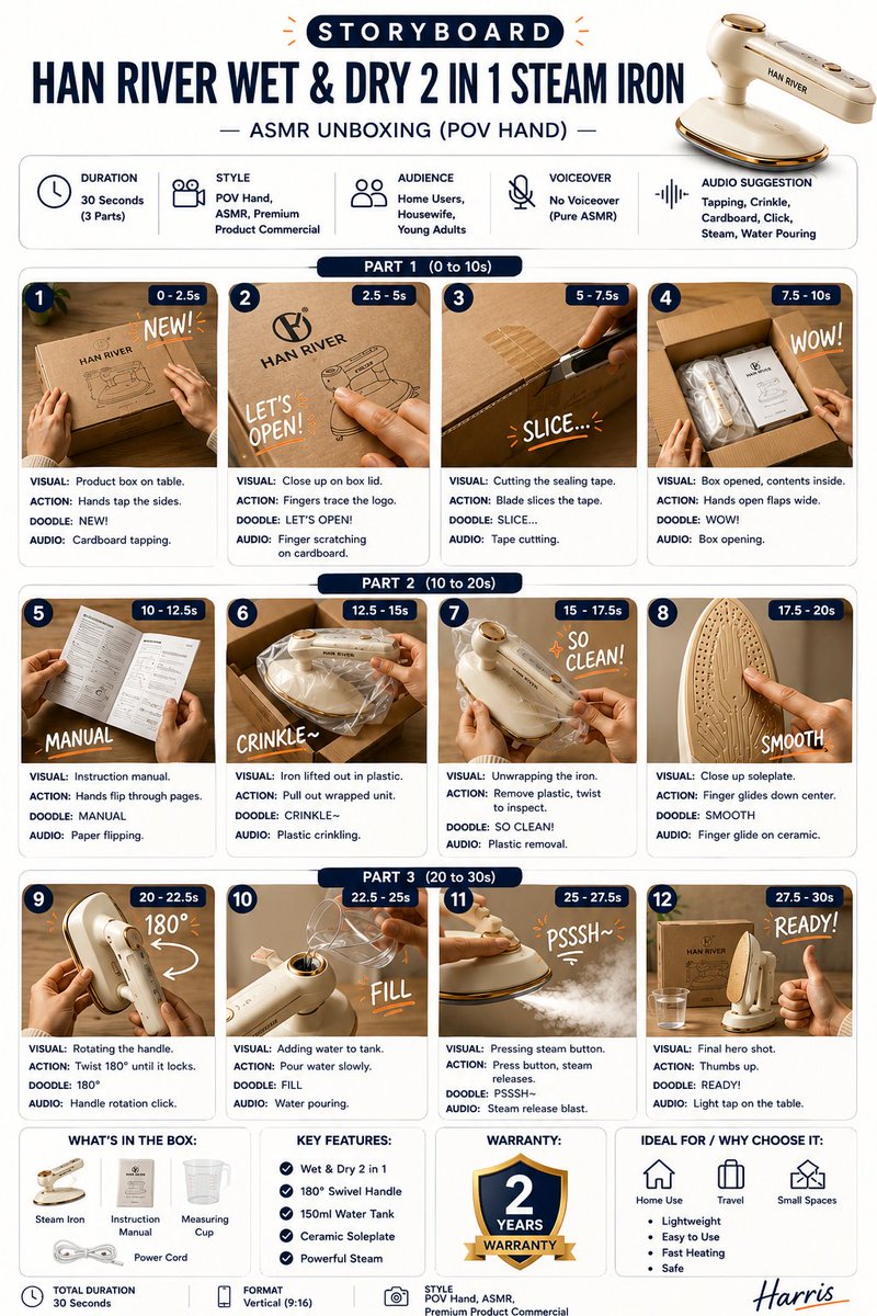 Create a clean, premium storyboard infographic for a product