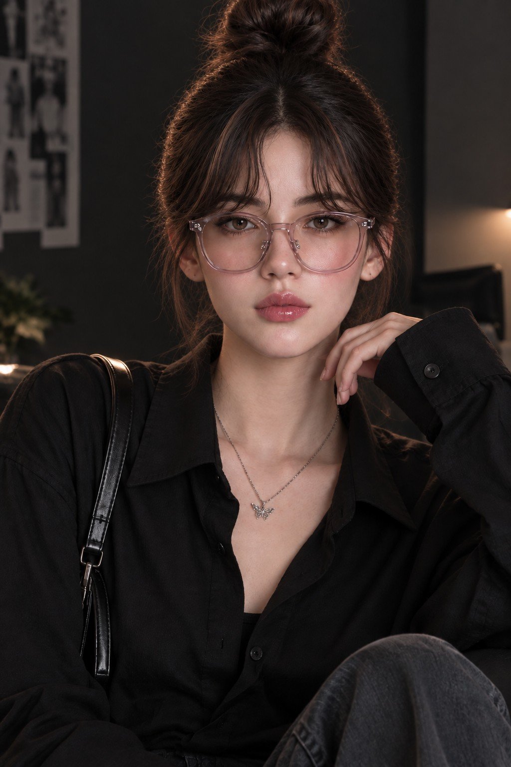 Beautiful Korean girl with soft natural features, wearing a