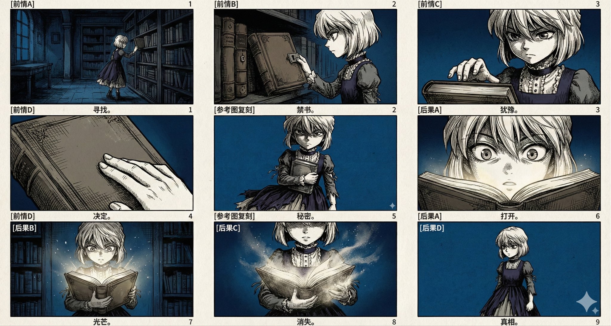 以我上传的参考图片为唯一视觉基准，生成一张 3×3 九宫格分镜板（Storyboard Contact Sheet），正