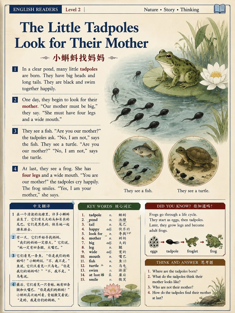 GPT-Image测了一套适合生成英语阅读教材系列的提示词。