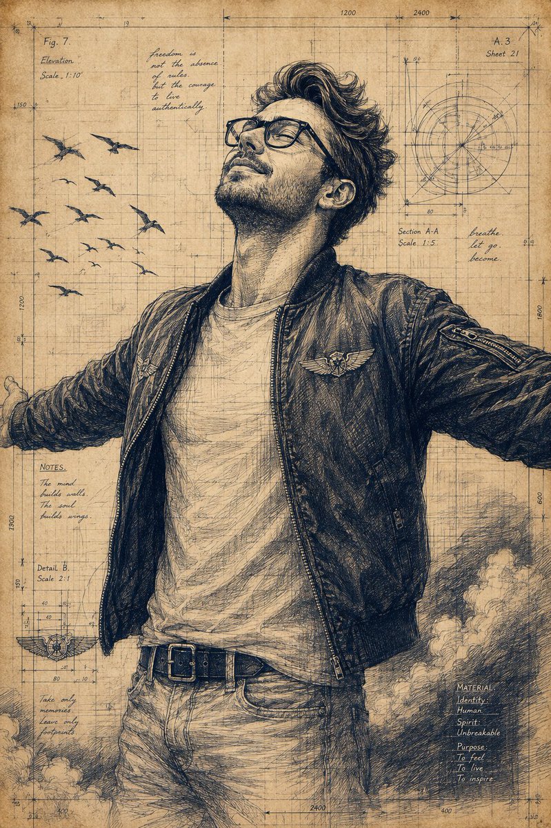 Ultra-detailed pen-and-ink illustration of a person standing