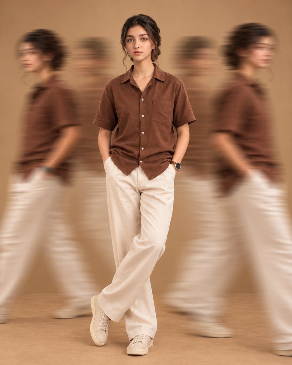 Use the uploaded photo of the woman as the exact facial iden