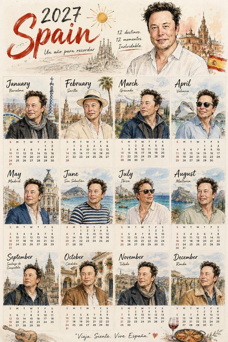 Create a [YEAR] aesthetic illustrated calendar poster featur