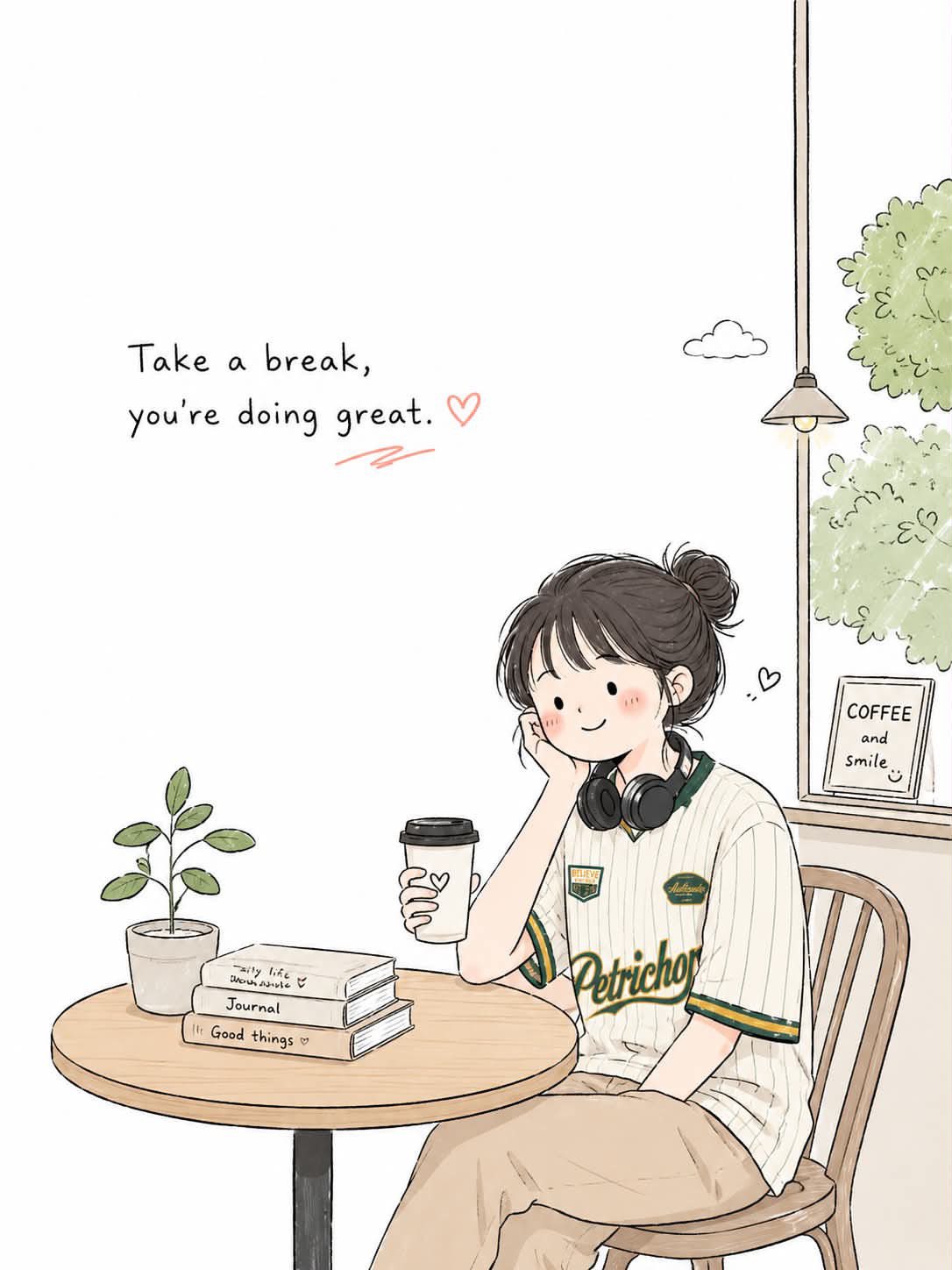 Create a simple and cute Korean doodled editorial illustrati