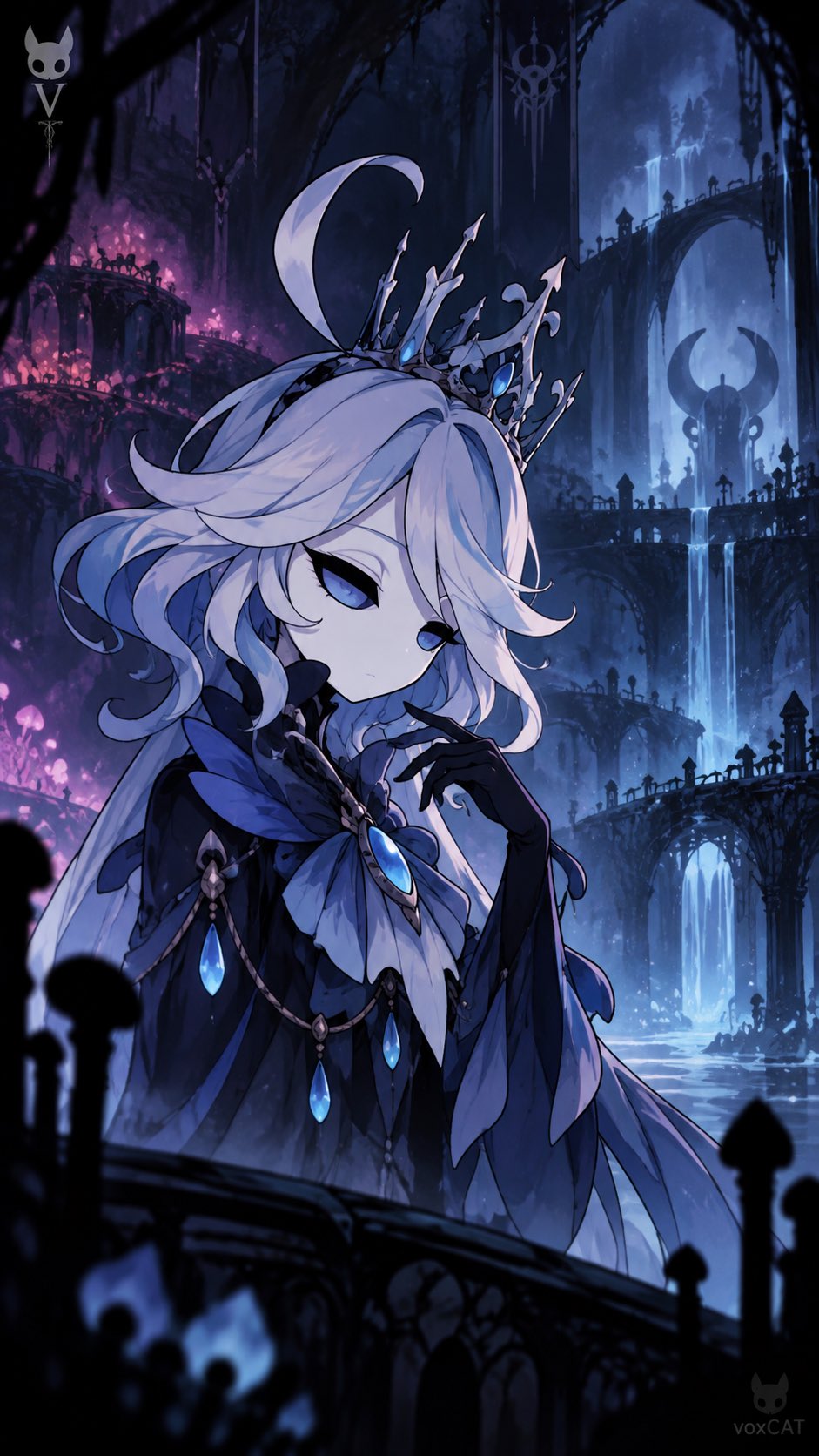 Hollow Knight 游戏画风，将【XXX的角色】重设计为 2D 动作游戏角色海报。9:16竖版，半身构图，角色作