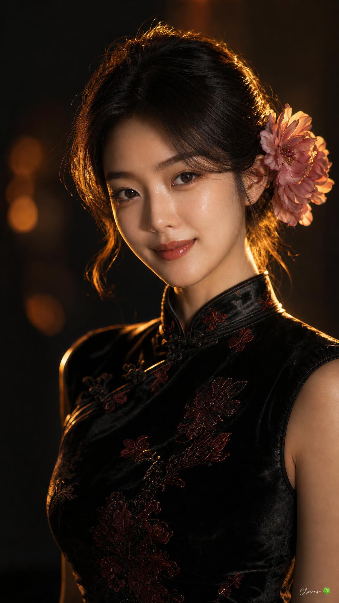A cinematic close-up portrait of a gorgeous young East Asian