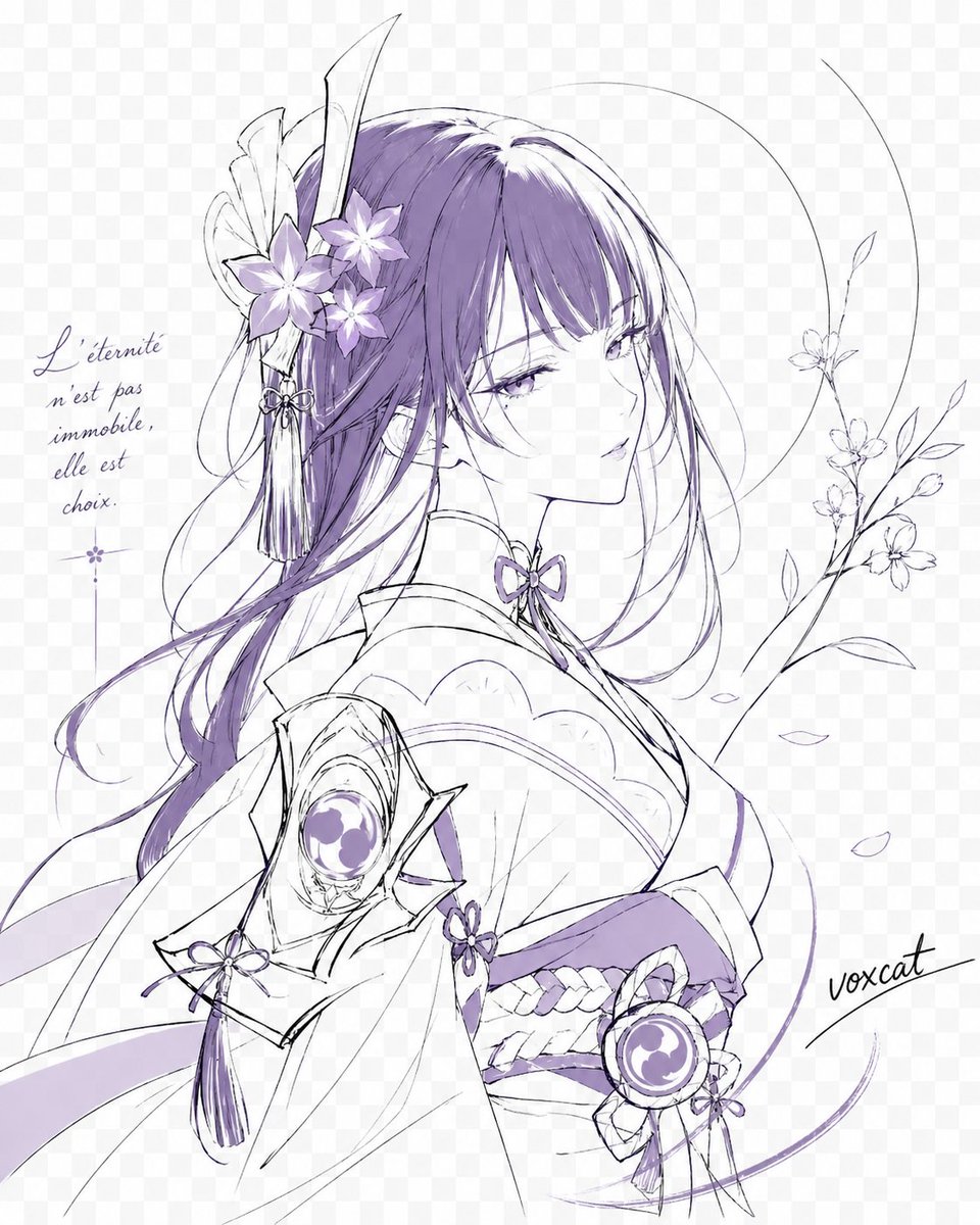 【角色 / 主题】，极简法式线描人物插画，现代时尚速写感，纤细流畅的黑色线条，大面积留白，头像或半身构图，保留角色发型、