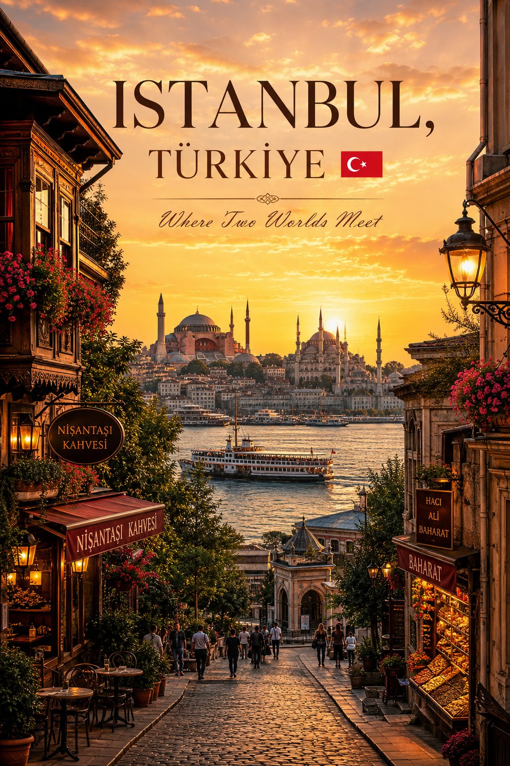 Create a premium cinematic luxury travel poster for ISTANBUL