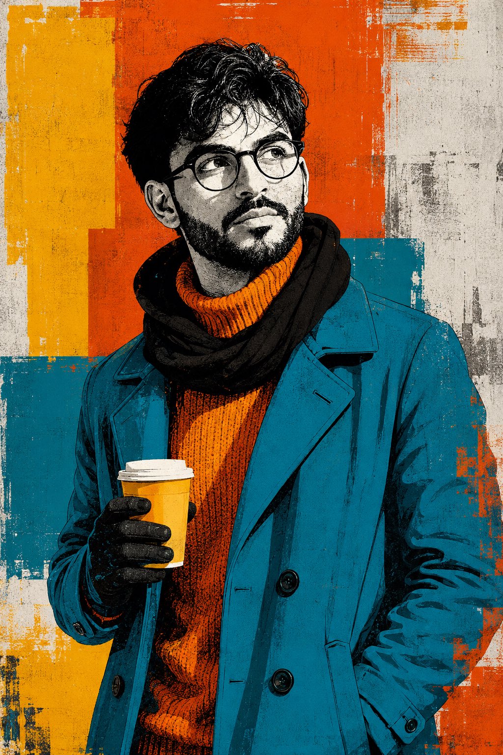 A raised image, a bold pop art portrait of a young man with