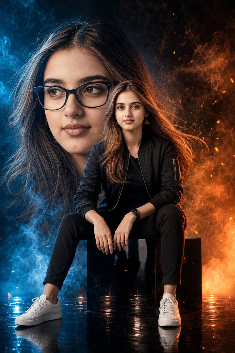 Create a high-end cinematic double-exposure fashion poster u