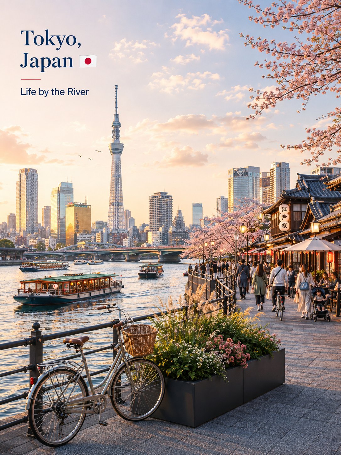 Create a beautiful, elegant Tokyo, Japan travel-poster-style