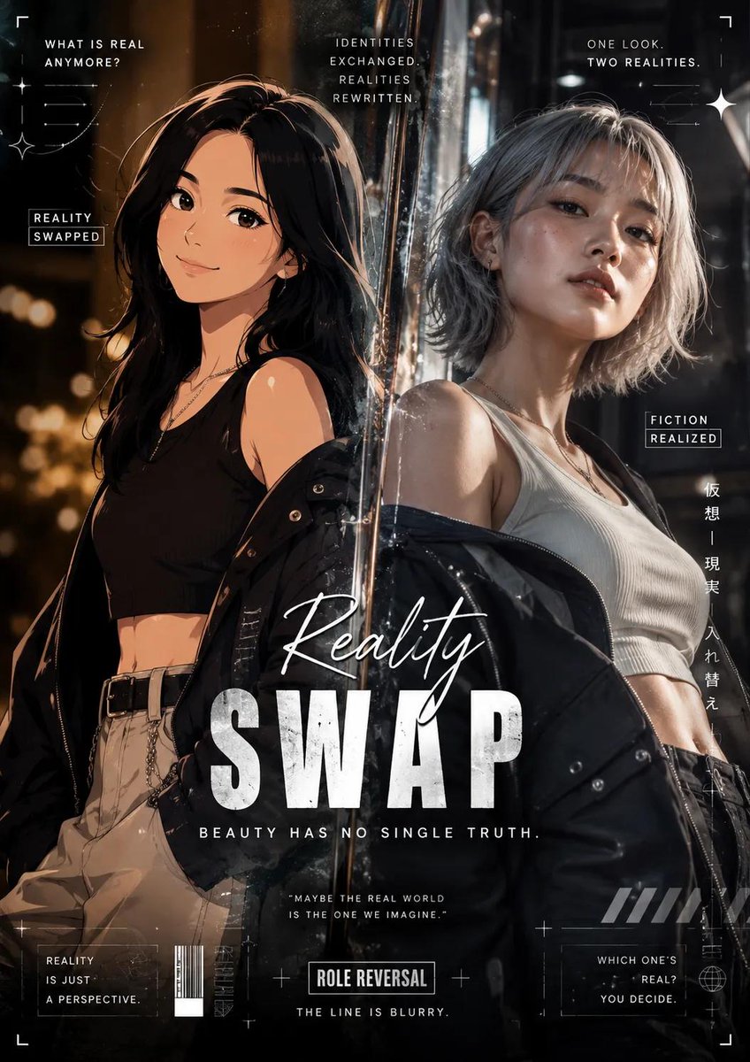 Generate a high-end editorial poster in a Role Reversal (Rea